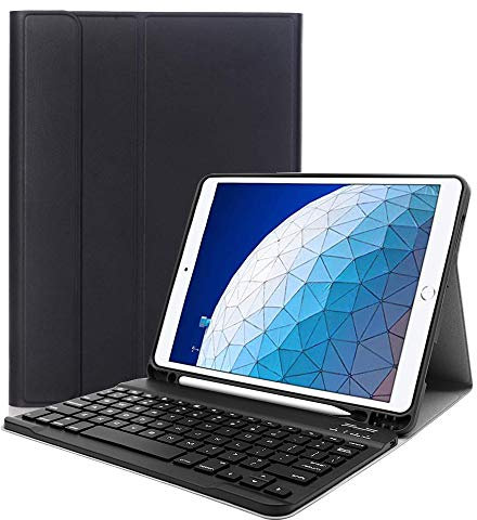 RLTech Teclado Funda para iPad Air 2019, (QWERTY English) Ultra Slim Teclado Wireless Keyboard Case con Magnético Desmontable Inalámbrico Bluetooth para iPad Air (3rd Generation) 10.5 2019, Negro