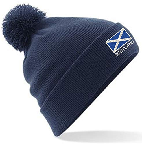 Broderad Skottlands flagga marinblå Pom Pom mössa