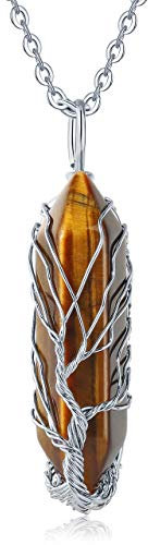 XIANNVXI Tree of Life Wire Wrapped Crystal Point Pendant Necklace Reiki Healing Crystal Stone Necklaces Natural Hexagonal Gemstone Quartz Jewelry for Women, 38mm*12mm, Crystal