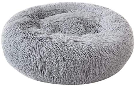 Aldenhoven Goods Hundebett Plüsch Rund Katzenbett Hundekissen Katzenkissen Donut Hundekörbchen (Hellgrau, 60 cm)