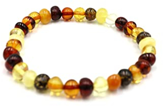 amber-us Baltisches Bernsteinarmband auf Elastischem Band | Mehrfachlänge | Mehrere Farben | Hergestellt aus natürlichen authentischen runden Bernsteinperlen | Bernstein Armband (Mix) 18 cm