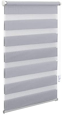 OBdeco Doppelrollo Duo Rollo Klemmfix ohne Bohren B95cm x H220cm(Stoffbreite 91 cm) Hellgrau für Fenster lichtdurchlässig und verdunkelnd