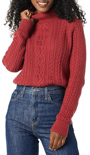 Amazon Essentials Damen Leichter Rollkragenpullover Mit Zopfmuster (Erhältlich In Übergröße), Dunkelrot, XL