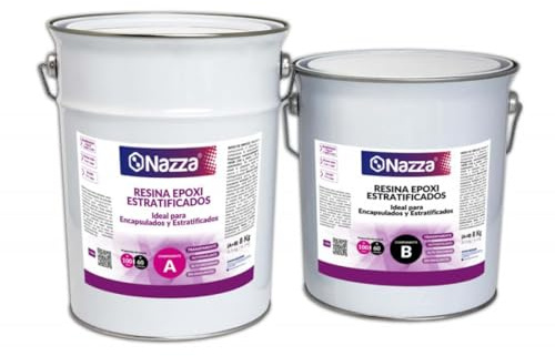Resina Epoxi para Estratificados y Reparaciones Nazza (A+B) - Utilizable como Resina Epoxi para Madera, para Fibra de Vidrio O Carbono, por su Elevada Viscosidad, Adhesión y Resistencia Química - 8 Kg