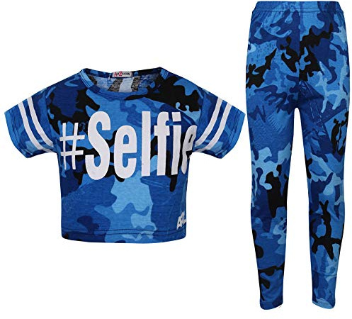 A2Z 4 Kids Girls Camouflage Crop Top Legging Set Trendy Lightweight - Camo Selfie Crop & Legg Blue 13
