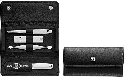 ZWILLING Beauty TWINOX Travel Nail Kit, Manicure and Pedicure Kit, Cowhide Leather 5-Piece Nail Care Set, Durable Stainless-Steel Instruments, Premium Leather, Black