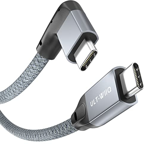 ULT-WIIQ USB C 3.2 Kabel 20Gbps 100W, 90 Grad Winkel USB 3.2 Gen2×2 Datenkabel, 4K@60Hz 2K@240Hz HDR Videoübertragung, PD 3.0 PPS USB-C Ladekabel für OTG, Handy, Laptop, Monitor, Kamera, SSD (1m)