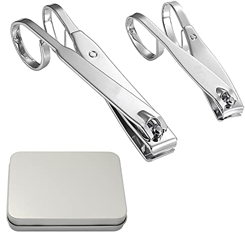 Unisex Nagelknipser Set, Kohlenstoffstahl Finger- und Zehennagelknipser für Senioren Langer Griff mit Metallkoffer für Damen und Herren - Eisen Box 2er Set (Klein und Groß)
