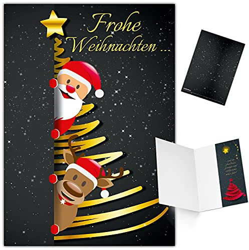 BREITENWERK 25er XL-Set SANTA & RENTIER Weihnachtskarten zum Aufklappen - edle Klappkarten ideal privat & geschäftlich - Frohe Weihnachten Karten