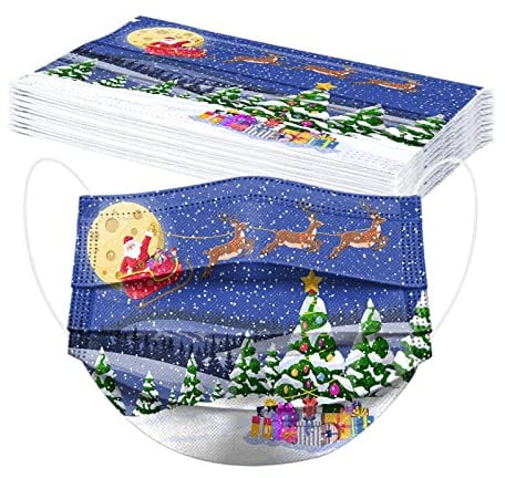 AMDOLE 10 Stück Weihnachtsmaske Einweg Mundschutz Erwachsene Mit Weihnachten Drucken Motiv, Einweg 3-lagig Mundschutz Masken Atmungsaktive Halstuch Mund und Nasenschutz Bandana Schals