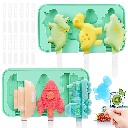 Bluelves Moule Glace, Lot de 2 moules à glace en silicone pour enfants, DIY Moule Glace à l'eau, Moules à Popsicle en Silicone sans BPA (Animaux+Véhicule)