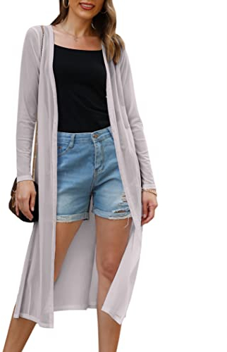 Gyabnw Cardigan Donna Chiffon Bikini Cover Up Spiaggia Giacca Trasparente per Primavera Estiva Copricostume Donna Mare Lunghi Estivi Camicetta per Piscina Mare Estate Vacanza Grigio