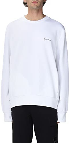 Calvin Klein Herren Sweatshirt Micro Logo Repreve ohne Kapuze, Weiß (Bright White), XL