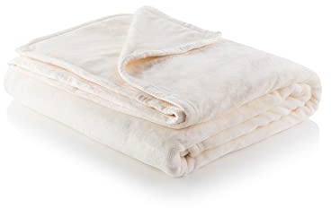 Minky Super Soft Luxury Throw Blanket - Machine Washable Blankets, Multipurpose, Plush Lightweight Throw for Sofa, Bed & Couch, Bedroom Accessories, Single 180cm x 135cm (Cream)
