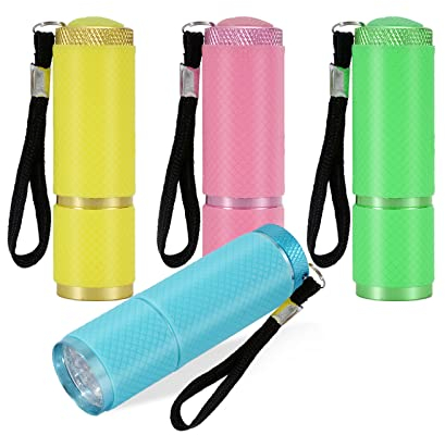 DAOUZL LED Taschenlampe 4 Stück - Klein, Extrem Hell, für Kinder - Mit Schlüsselband, Aluminium Handlampe für Outdoor, Wandern, Notlicht