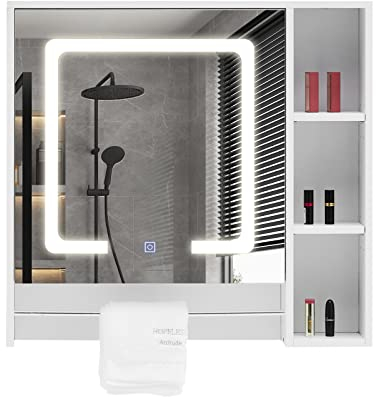CLIPOP LED Illuminated Bathroom Mirror Cabinet,Bathroom Wall Cabinet with Adjustable Height Shelves and Tower Rack,Mirror Medicine Cabinet for Living Room Bathroom Toilet