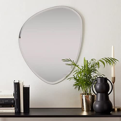 DEENZ Frameless Asymmetric Decorating Mirror Irregular Shape Beveled Wall Mirror Wall Decor Modern Tear Drop 50X70Cm Pebble Mirror Silver Mdf Backing (Design 841)