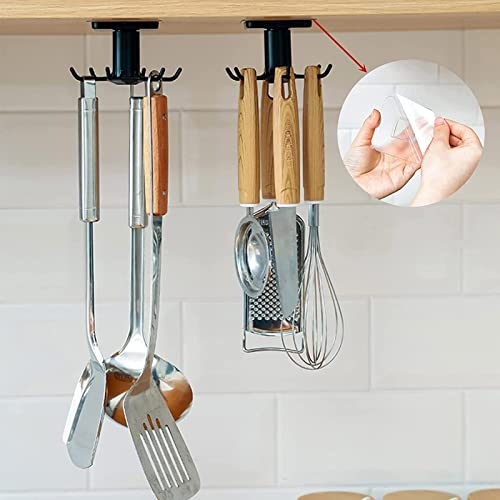 Ksvaye 6 Ganchos Colgador Utensilios Cocina, 2 Piezas Soporte para Utensilios de Cocina Giratorios de 360° Organizador Cocina Autoadhesivo para Hogar Cocinas Accesorios de Cocina Utensilios de Cocina