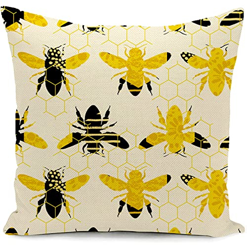 Kissenbezug Biene gelb Kissen deko Geschenke für sofakissen senfgelb kissenbezüge dekokissen couchkissen kissenhülle Sofa gartenmöbel Balkon Wohnzimmer Zimmer zierkissen Couch Sofa Büro 45x45 cm