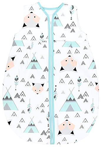 TupTam Baby Sommer Schlafsack 0.5 TOG aus OEKO-TEX zertifizierten Materialien, Farbe: Grau/Fuchs Mint, Größe: 104-110