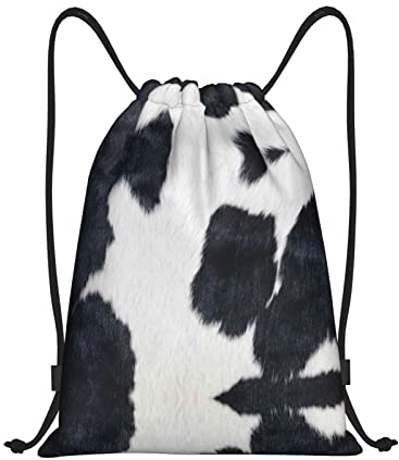 KIDINN Kuhfell-Druck-Tunnelzug-Taschen,justierbarer, Schwarz, Medium