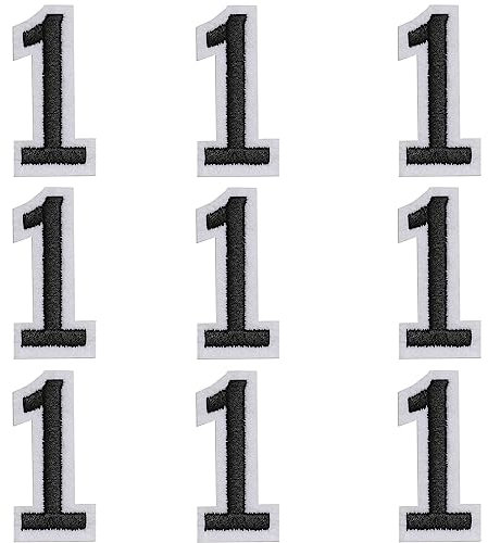 GYGYL Iron on Number Patches, 9PCS of 2 Inch Black Number 1 Patches, Embroidered Number Patch for Clothes, Dress, Hat, Socks, Jeans, DIY Accessories