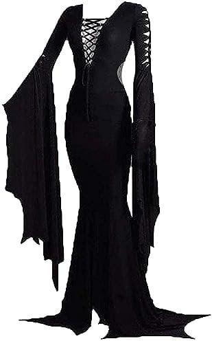 LVCBL Empire Waist Women's Prom V Neck Vampire Long Sleeve Maxi Evening Gowns S Black