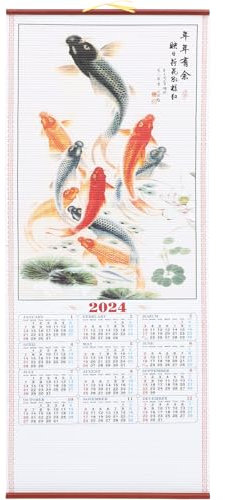 MAGICLULU Calendriers Lunaires de Défilement Mural Chinois 2024 pour L'année Du Dragon Fengshui Calendrier Traditionnel Chinois Feuille de Quotidien