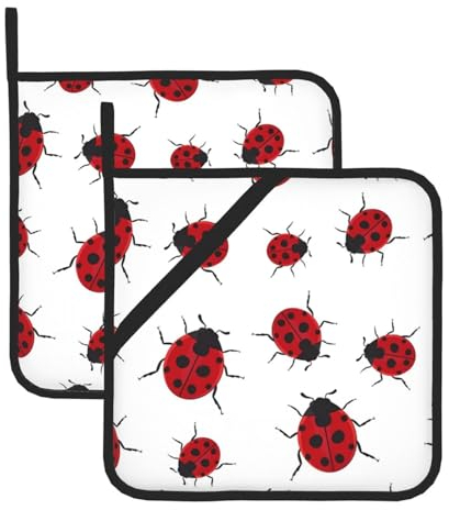 Seven Star Ladybird wasserdichte Anti-Verbrühungs-Pfannenmatten, 20,5 x 20,5 cm, für Küche, Backen, Grillen, Weihnachten, Einweihungsgeschenk, 2 Stück