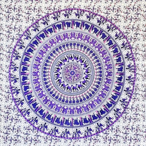 MOMOMUS Tapiz Mandala para la Pared - Arte Mural Indio en Tela - Ideal como Tapiz de Pared o Tapiz Decorativo de Pared - Blanco-Lila, 210 x 230 cm