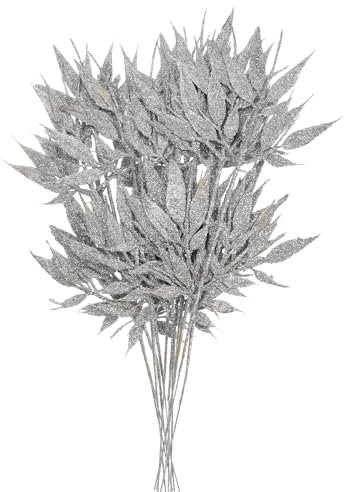 PATIKIL 14.5 Künstliches Seidenblatt, 12 Stück künstliche Blätterstiele, falsche Blätter, Kunsthandwerk für Weihnachtsdekoration, Silber