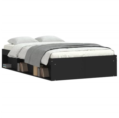 vidaXL Bettgestell, Bettrahmen mit Lattenrost, Bett Gästebett mit 6 Fächern, Doppelbett Schlafzimmerbett Schlafzimmermöbel, Schwarz 120x200cm