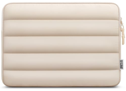 TECOOL Puffy 14 inch Laptop Sleeve Laptop Case 14 Inch For 14” Lenovo Thinkpad ideapad HP EliteBook Pavilion Acer Dell Chromebook Notebook,Macbook Air 15 M4 M3 2025 Protective Waterproof Bag,Beige