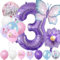 Geburtstagsdeko Mädchen 3 Jahre,Blau Lila Geburtstagsdeko Luftballon 3. Geburtstag,Kindergeburtstag Schmetterling Geburtstag Deko für Mädchen Jungen Geburtstags Festival Party Dekoration
