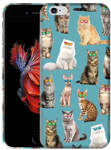 GlamCase for iPhone 6 / 6S, iPhone 6 / 6S Case - Cat Pattern With Sunglasses Teal Design Printed Slim Fit Cute Plastic Hard Protective Designer Back Phone Case/Cover for iPhone 6 / 6S.