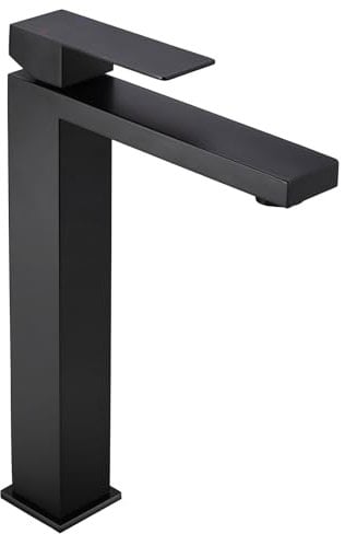 BONADE Rubinetto Bagno Lavabo Nero Alto, Miscelatore Lavabo Bagno Nero, Rubinetti bagno da Appoggio con Bocca Alta 24 cm, Rubinetto Lavandino Bagno in Acciaio Inox 304, Rubinetto Lavabo Bagno Nero
