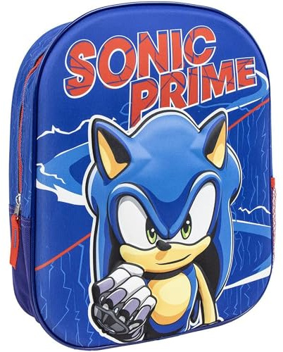 Kinderrucksack von Sonic, Blau, Reißverschluss, 25 x 31 x 10 cm, Kinderrucksack mit 3D-Details, gepolsterte Griffe, entworfen in Spanien, Estándar,