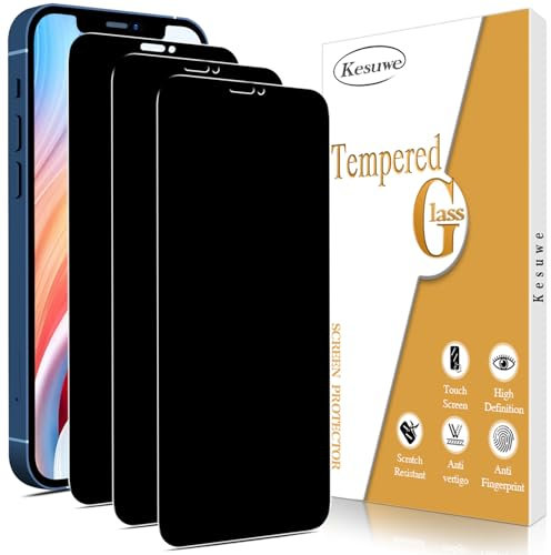 Kesuwe [Pack of 3] Privacy Screen Protector for iPhone 12 Pro Max, 9H Hardness Privacy Film, Anti-Spy, Anti-Scratch, Ultra Resistant, Anti-Bubble, 0.33 mm Ultra Clear