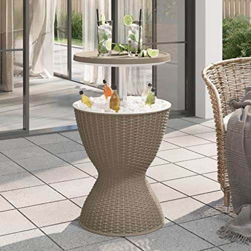 Gecheer Mesa Jardin,Mesa Jardin Exterior,Mesa de Centro,Mesa de Terraza,Mesa Auxiliar,Mesa Nevera 3 en 1 Polipropileno marrón Claro