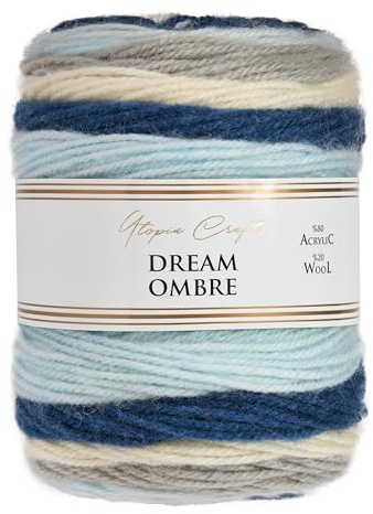Utopia Crafts Dream Ombre Aran Multicolour Brushed Knitting and Crochet Yarn, 150g (Sky Mix)