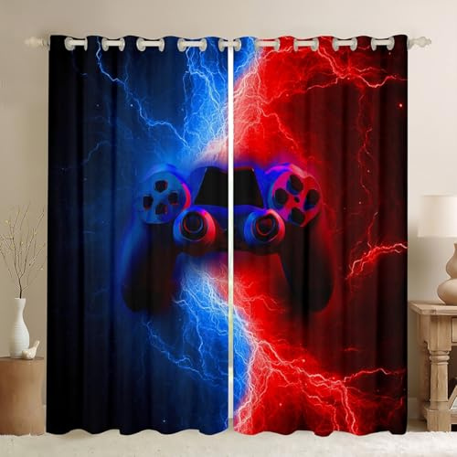 Homewish Kids Teen Boys Gamer Gaming Curtains for Bedroom Lightnings Gamepad Window Curtain Modern Video Games Blackout Curtains for Living Room Curtains & Drapes Home Decor (2 Panels) 46 Wx54 L