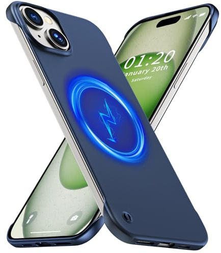 GRECAZO Magnetic Ultra Thin Frosted Designed for iPhone 15 Frameless Case 6.1 inch Slim [Compatible with MagSafe] Minimalist Lightweight Matte Hard Cover Protective Borderless Case-Navy Blue