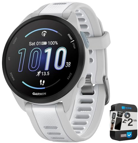 Garmin Forerunner 165 Smart Sport Watch 010-02863-21, grigio nebbia + Whitestone | Modello partner ufficiale USA | Pacchetto con 2 anni di protezione avanzata CPS