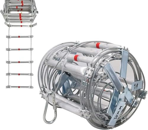 Notfall Feuer Seilzugleiter Fluchtweg-Leiter, Feuerfest Sicherheitsleiter, Balkon Rettungsleiter, Wiederverwendbar(Size:30m/98ft)