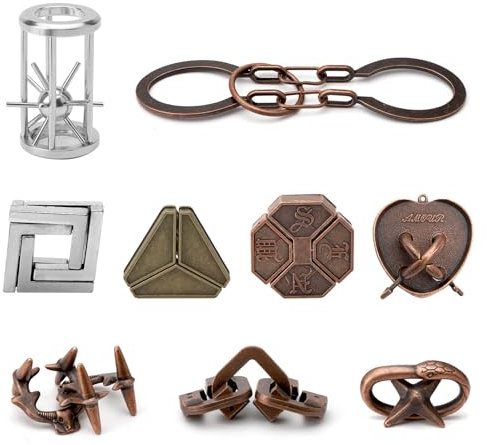HENGBIRD 9 Stück Knobelspiele Metall, Metallpuzzle Metallknobellei Geduldsspiele IQ Spiele Geduldspiel, Metal Puzzle Geschicklichkeitsspiel Spielzeug Geschenk Set für Erwachsene Jugendliche