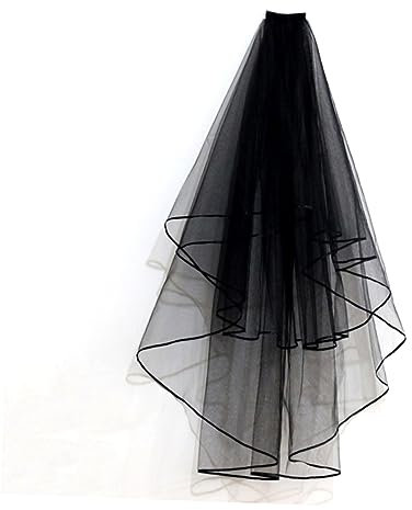 SAFIGLE Hochzeitsschleier Schwarz Mit Kamm Und Schleifenrand Für Damen Brautschleier Retro Lang