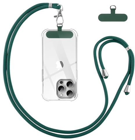 Vauki Cordon Telephone Portable, Tour de Cou Téléphone Universelle avec Patch, Réglable Amovible en Nylon Collier Lanière Corde en Bandoulière Compatibles avec Plupart des Smartphones Case, Vert 01