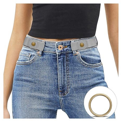 JasGood Schnallenfreier Damen Stretch Elastischer Gürtel für Damen Herren, Plus Size Keine Schnalle Unsichtbarer Gürtel für Jeans Hosen, Grau, 64cm(Für Hosengröße 86cm-125cm)