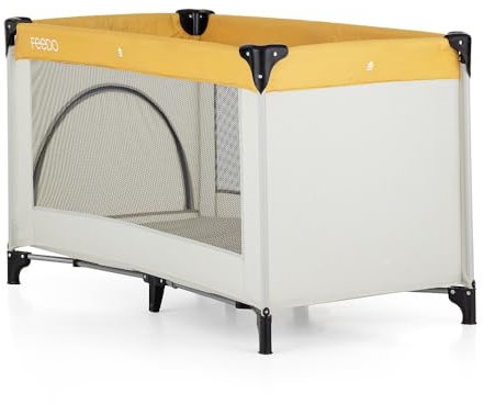 FEEDO Kinderreisebett * 120x60 * Babybetten, Kinderbett, Reisebett * Räder, tragbar, faltbar, Tasche * Modernes Design (Mustard Beige)