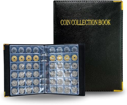 Ksvaye Münzalbum Euro Münzen Sammelalbum Münzsammelalbum 20 Seiten Münzsammelbuch Münzsammlung 480 Münztasche 3x3 cm Münzen Aufbewahrung für Souvenir Münzen 25 mm (Schwarz)